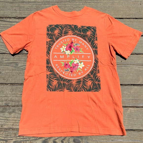 Amplify Tops - Amplify orange cotton blend tropical graphic print short sleeve casual t-shirt